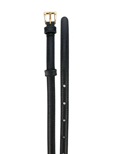 Prada Thin Leather Belt In Black