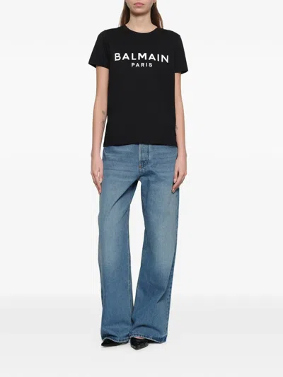 Balmain Embossed-buttons Logo-print T-shirt In Black