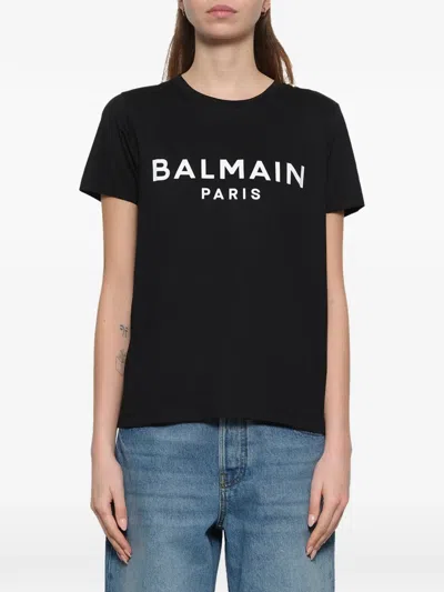 Balmain Embossed-buttons Logo-print T-shirt In Black