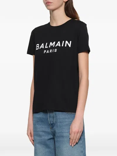 Balmain Embossed-buttons Logo-print T-shirt In Black