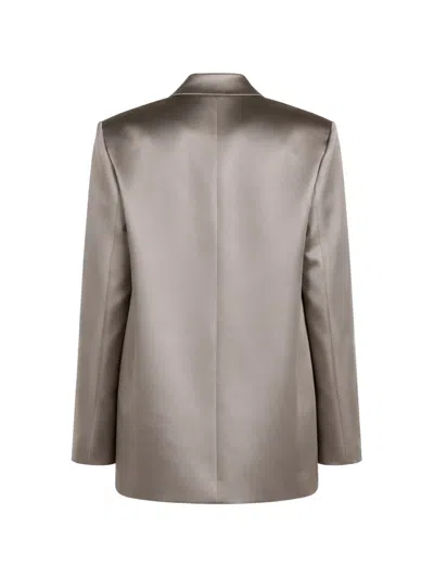 The Sei Single-breasted Oversized Silk Blazer In Gray