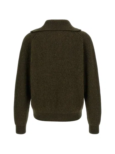 Jil Sander Green Half Zip Sweaters In Green