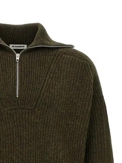 Jil Sander Green Half Zip Sweaters In Green