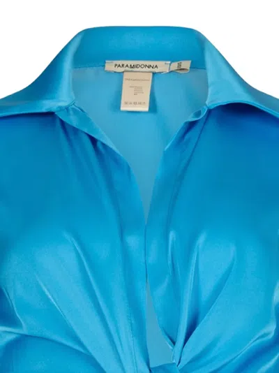 Paramidonna Pearl Front-tie Cropped Shirt In Blue