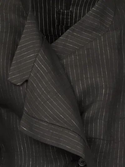 Hannes Roether Pinstripe Draped Blazer In Black
