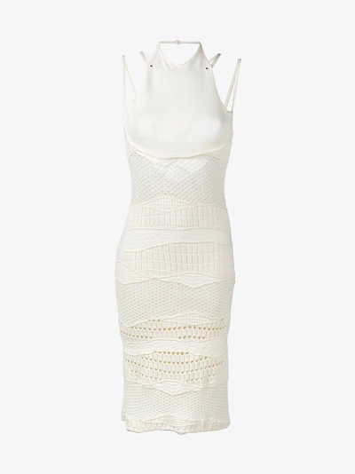 Shop Esteban Cortazar Crochet Knitted Dress In Nude/neutrals