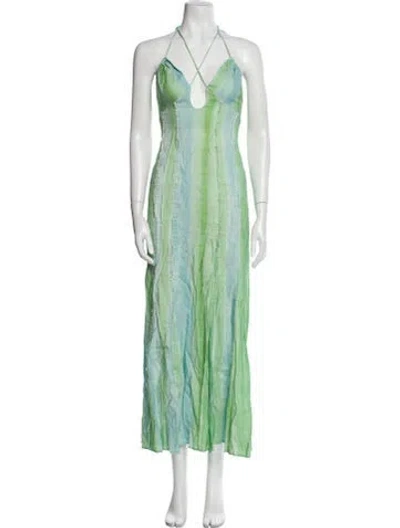Pre-owned Significant Other Linen Long Dress In Green