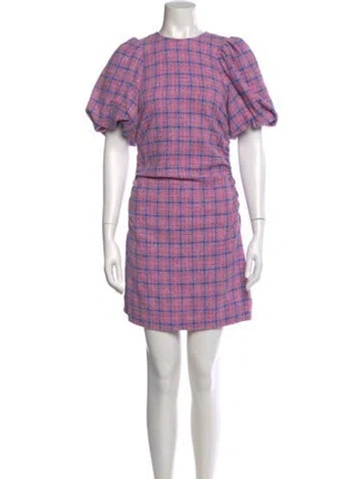 Pre-owned Ganni Plaid Print Mini Dress In Pink