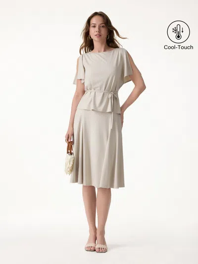 Oglmove 2pcs Set Relaxed Boatneck Top & Midi Skirt With Pockets In Gray