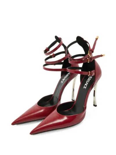 Pre-owned Versace Pin-point Ankle Strap Pumps In Red
