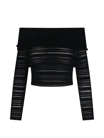 Andreädamo Off-shoulder Horizontal-stripe Top In Black