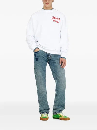 Diesel Cotton Sweatshirt With Flocked Graphics In Multi