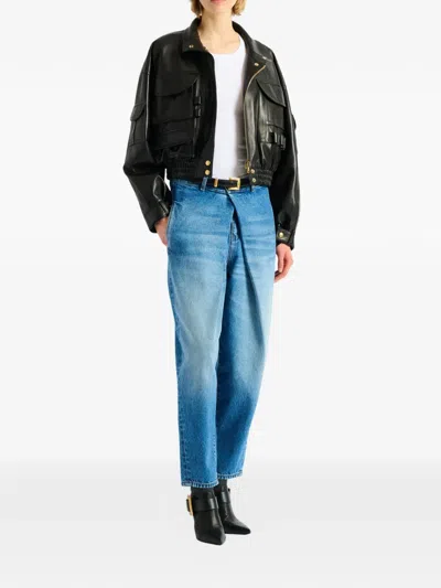 Balmain Multi-pocket Leather Bomber Jacket In Black