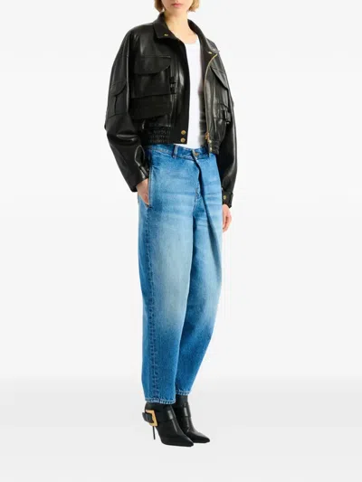 Balmain Multi-pocket Leather Bomber Jacket In Black