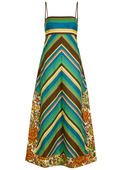 Alemais Charlie Day Midi Dress In Chevron Stripe Motif In Multi