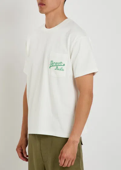 Bode Embroidered Logo Cotton T-shirt With Chest Patch Pocket In White
