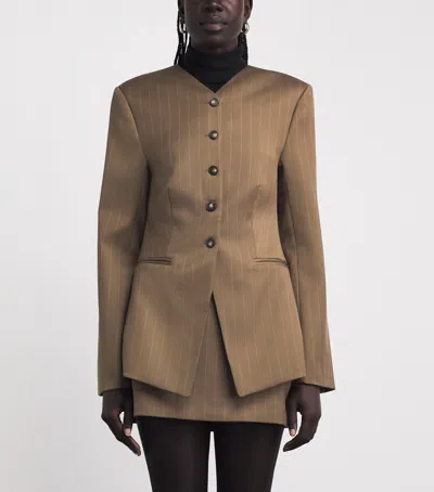 Camilla And Marc Wool-bend Collarless Blazer In Brown