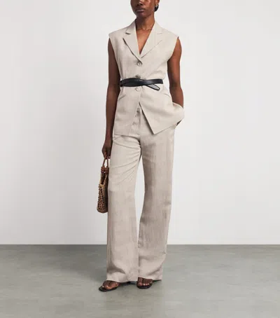 Veronica Beard Broderick Check-pattern Trousers In Nude