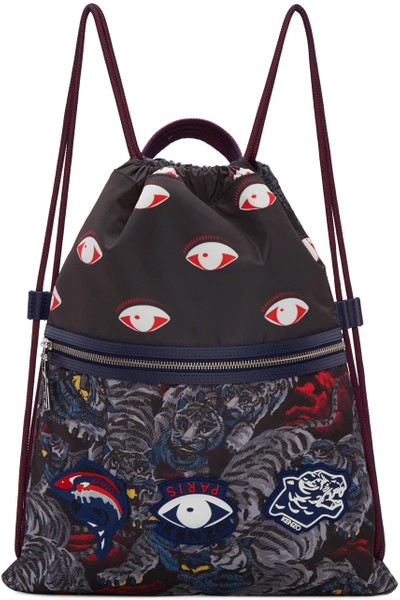 Kenzo Olympic Flying Tiger Drawstring Bag In Black