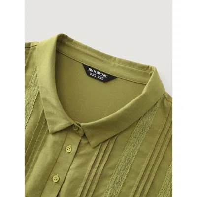 Bloomchic Collared Plain Pleated Half-placket Blouse In Green