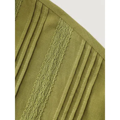 Bloomchic Collared Plain Pleated Half-placket Blouse In Green