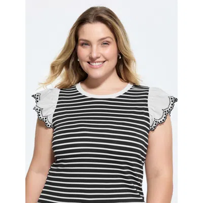 Bloomchic Striped Print Flutter Sleeve T-shirt In Multi
