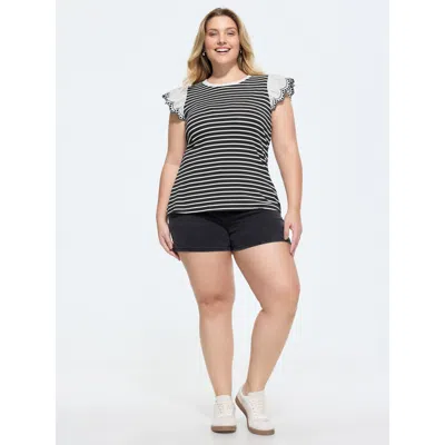 Bloomchic Striped Print Flutter Sleeve T-shirt In Multi