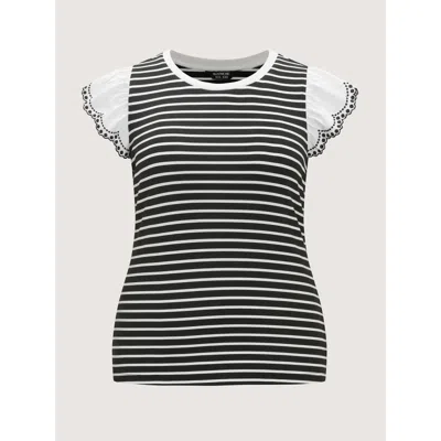 Bloomchic Striped Print Flutter Sleeve T-shirt In Multi