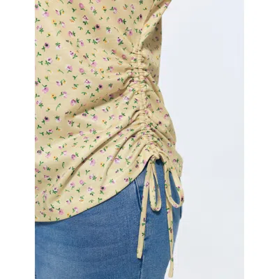 Bloomchic Micro Floral Print Adjustable Side Drawstring T-shirt In Gold