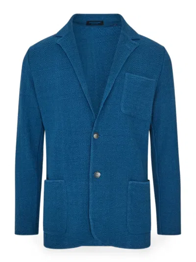Patrick Assaraf Herringbone-knit Single-breasted Blazer In Blue