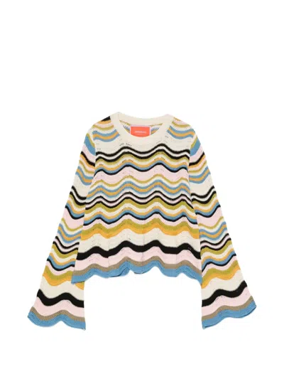 La Doublej Chevron-pattern Cropped Sweater In Multi