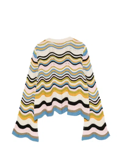 La Doublej Chevron-pattern Cropped Sweater In Multi