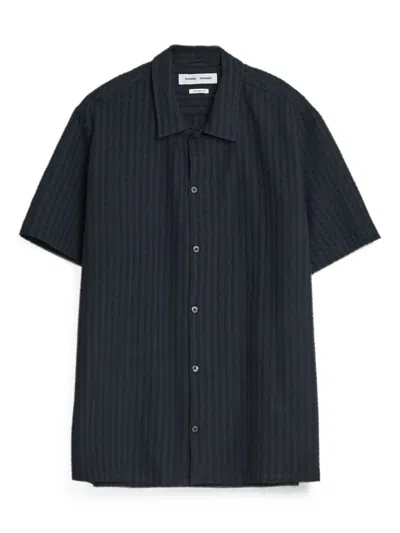 Samsoe & Samsoe Avan Textured Short-sleeve Shirt In Blue