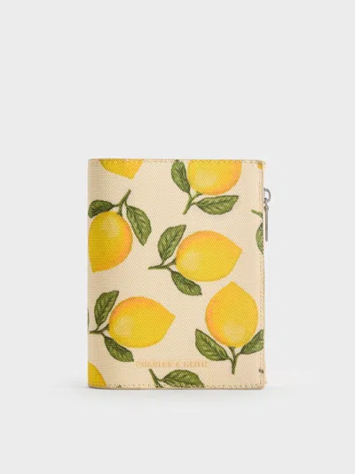 Charles & Keith - Noelle Canvas Lemon-print Passport Holder In Yellow
