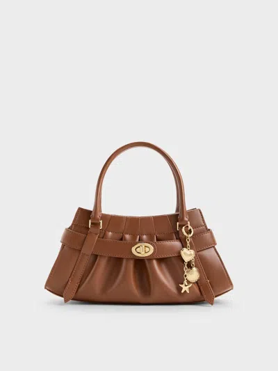 Charles & Keith - Isolde Belted Ruched Crossbody Bag In Brown