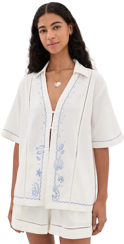 L*space Lspace La Mer Embroidered Cover-up Shirt In White