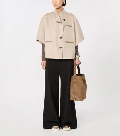 Max Mara Short Sleeve Asymmetric Neck Textured Coat In Neutral