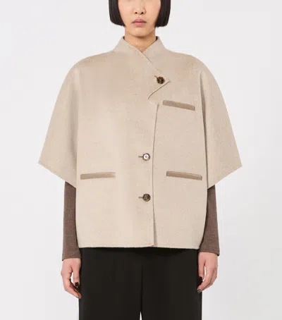Max Mara Short Sleeve Asymmetric Neck Textured Coat In Neutral