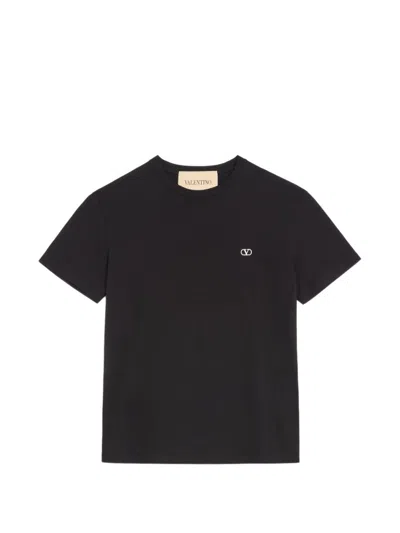 Valentino Logo-embroidered Cotton-jersey T-shirt In Black