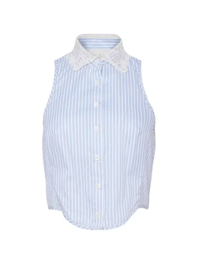 Fleur Du Mal Embroidered-collar Striped Bib Top In Blue