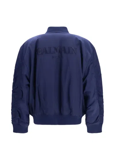 Balmain Logo-embroidered Recycled Polyamide Bomber Jacket In Blue