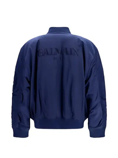 Balmain Logo-embroidered Recycled Polyamide Bomber Jacket In Blue