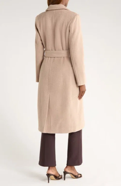 Bernardo Belted Wool Blend Longline Coat In Brown