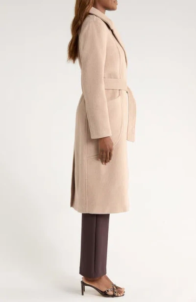 Bernardo Belted Wool Blend Longline Coat In Brown
