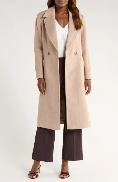 Bernardo Belted Wool Blend Longline Coat In Brown