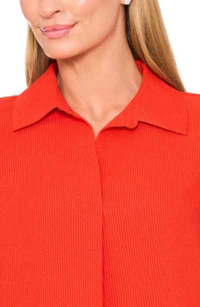 Halogen ® Tonal Stripe Collared Split Neck Top In Orange