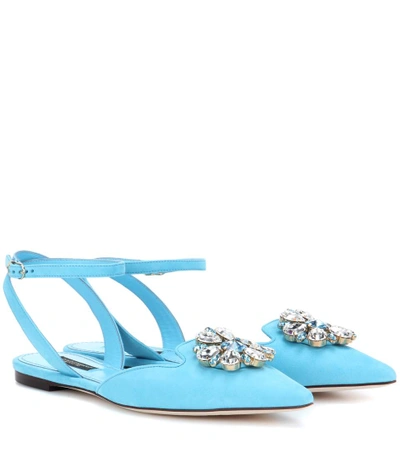 Dolce & Gabbana Bellucci Embellished Suede Sandals In Blue