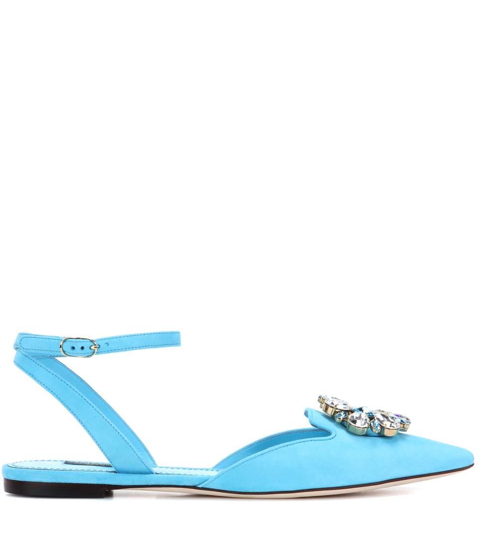 Dolce & Gabbana Bellucci Embellished Suede Sandals In Blue | ModeSens