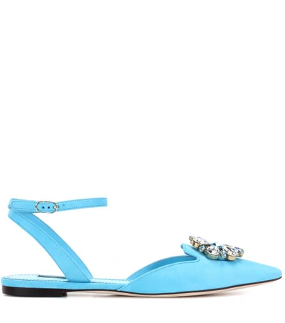 Shop Dolce & Gabbana Bellucci Embellished Suede Sandals In Blue