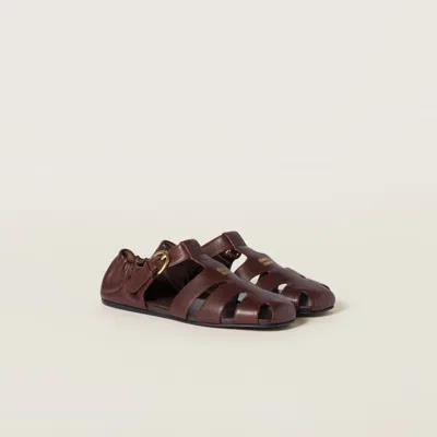 Miu Miu Refined Fisherman Sandals With Ruching And Adjustable Strap In Brown